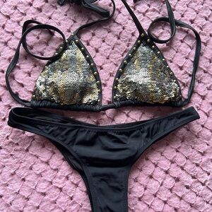 Sequin Victoria’s Secret Triangle Bikini Top and Bottom